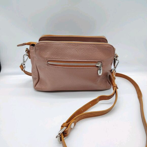 Valentina Taupe Tan Pebbled Leather Shoulder Bag Crossbody Purse Neutral Italy - Picture 4 of 16